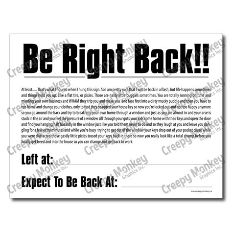 Be Right Back – Printable Sign – Creepy Monkey