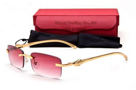 #Cartier #Red lens panther sunglasses - Rimless frame golden | Red lens ...