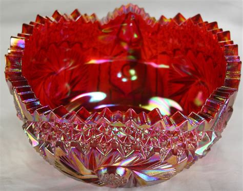 Vintage Red Carnival Glass Bowl Buzz Star LE Smith | Collectors Weekly