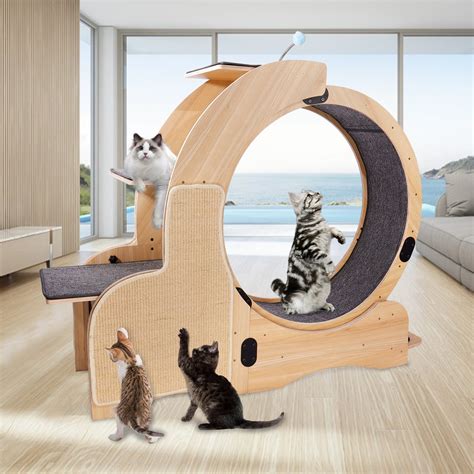 Pefilos 46" Cat Sports Running Wheel, Cat Exercise Wheel Wood Climbing Frame, Cat Litter Fitness ...