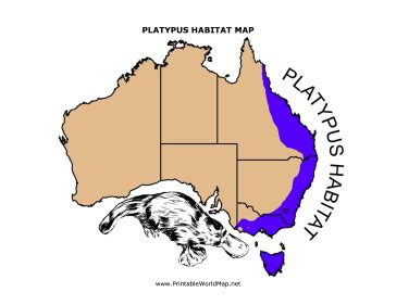 Platypus habitats throughout Australia are colored in blue within this ...