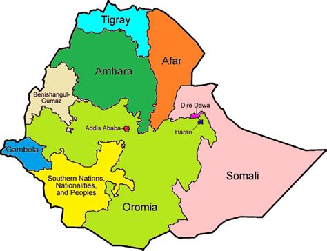 Geographic map of Ethiopia that shows regions and chartered cities | Download Scientific Diagram