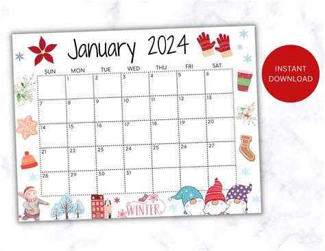 Editable January Calendar 2024 Printable Wall Calendar 2024 - Etsy