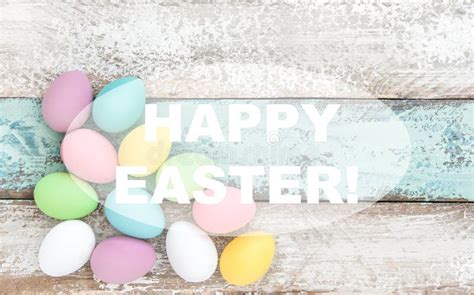 Happy Easter Pastel Colored Eggs Decoration Wooden Background Stock ...