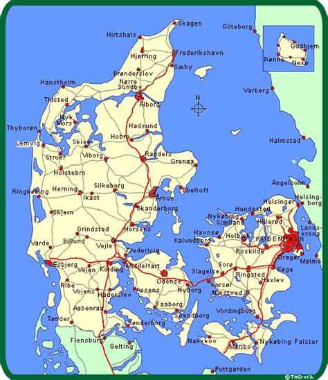 Map of Denmark, the country of many islands. | Danmark, Kort, Steder