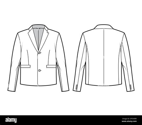 Single breasted jacket suit technical fashion illustration with long sleeves, notched lapel ...