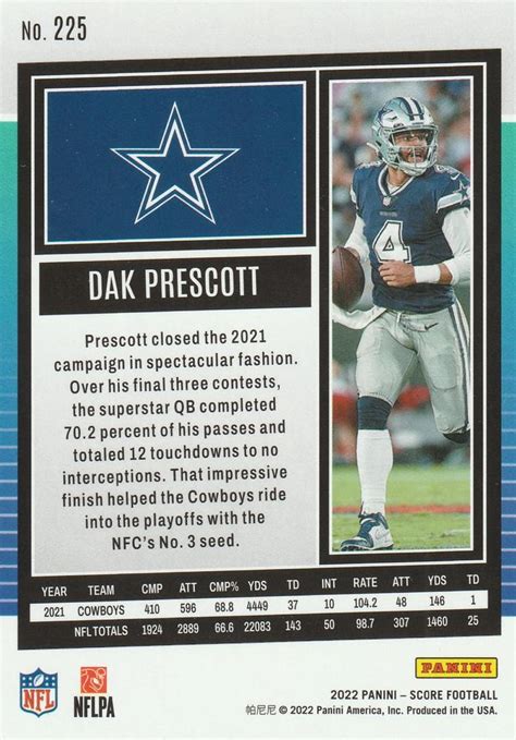 2022 Score #225 Dak Prescott | Trading Card Database