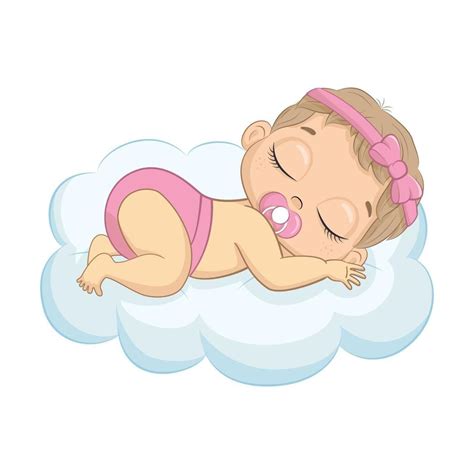 Cute newborn girl. Vector cartoon illustration. Cute Baby Sleeping ...