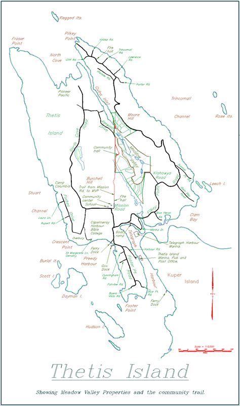 Area detail maps of thetis island, gulf islands, pacific northwest, vancouver island, Meadow ...