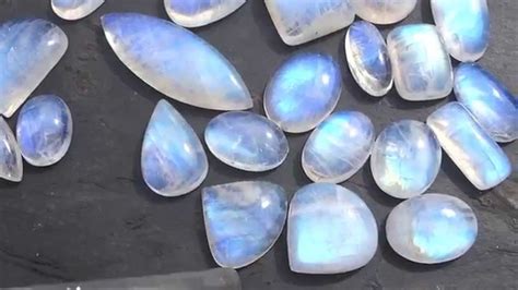 High quality Rainbow Moonstone cabochons - YouTube