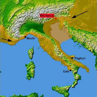 The earliest Mid-Upper Palaeolithic sites in Italy. Rio Secco is marked... | Download Scientific ...