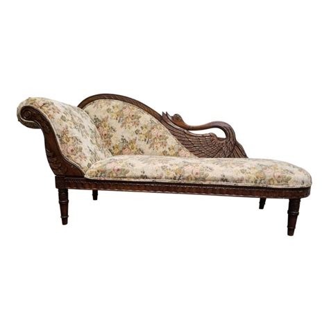 Antique Victorian Floral Swan Chaise Lounge | Chairish