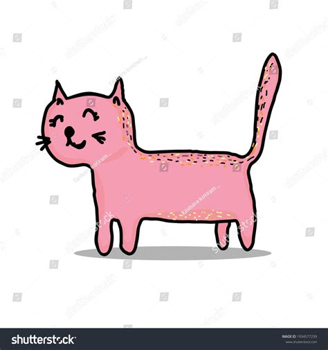 Pink Cat Hand Drawn Doodle Cartooncat Stock Vector (Royalty Free ...