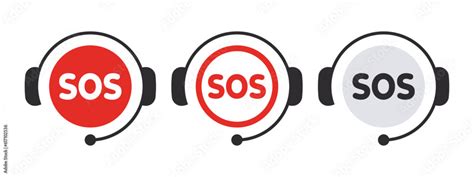 SOS Emergency icons. SOS signs with headphone icon. Help service sign. Vector scalable graphics ...