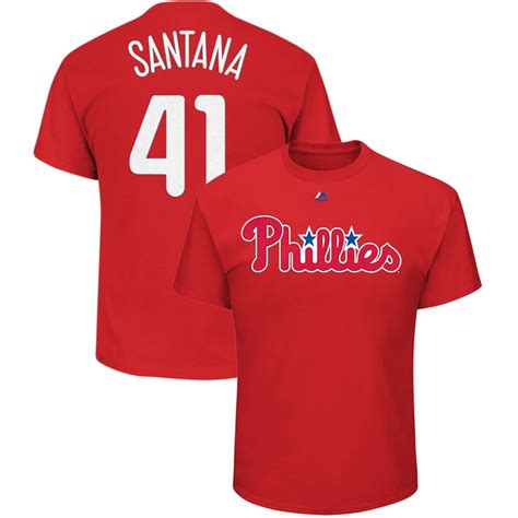 Men's Philadelphia Phillies Carlos Santana Majestic Red Name & Number T ...