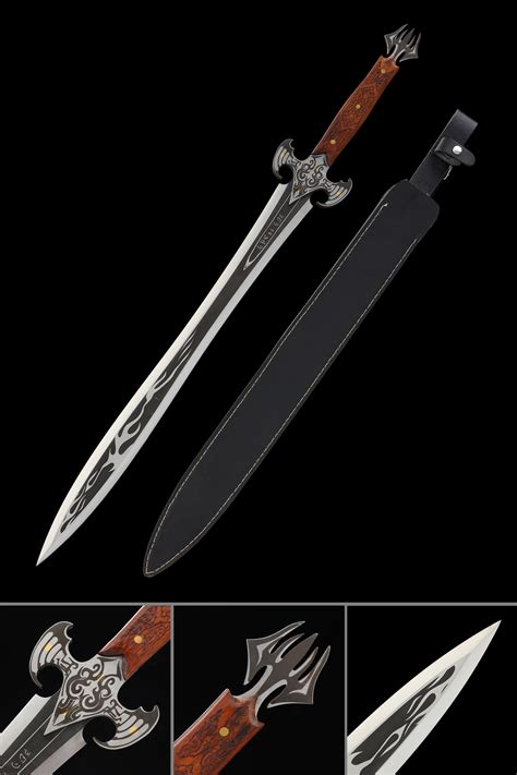 Fantasy Sword | Handmade Fantasy Sword With Black Leather Scabbard - TrueKatana