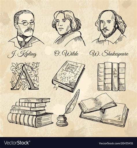 English famous writers and different books Vector Image