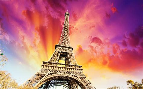 Eiffel Tower and Sunset 4K wallpaper download