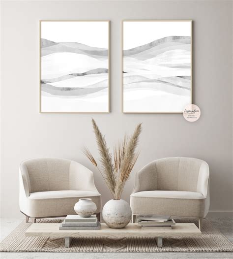 Modern Zen Wall Art Set of 2 White Grey Minimal Abstract - Etsy