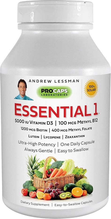 Amazon.com: Andrew Lessman Essential-1 Multivitamin 5000 IU Vitamin D3 180 Small Capsules – 100 ...