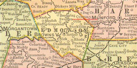 Edmonson County, Kentucky 1905 Map Brownsville, KY, Mammoth Cave