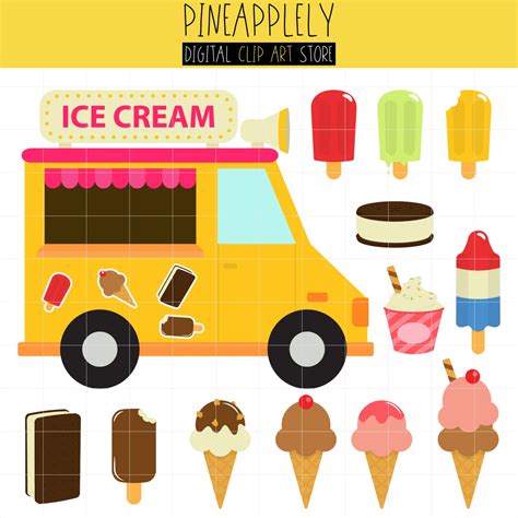 Ice Cream, Ice Cream Truck, Popsicle, Sundae Dessert Digital Clip Art for Planner Stickers ...