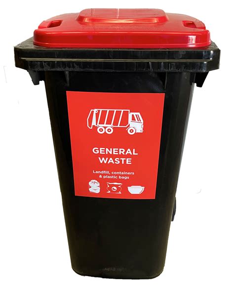 240 Litre Wheelie Bin in Black with Red Lid with General Waste Sticker | Wheelie Bins Supplier ...