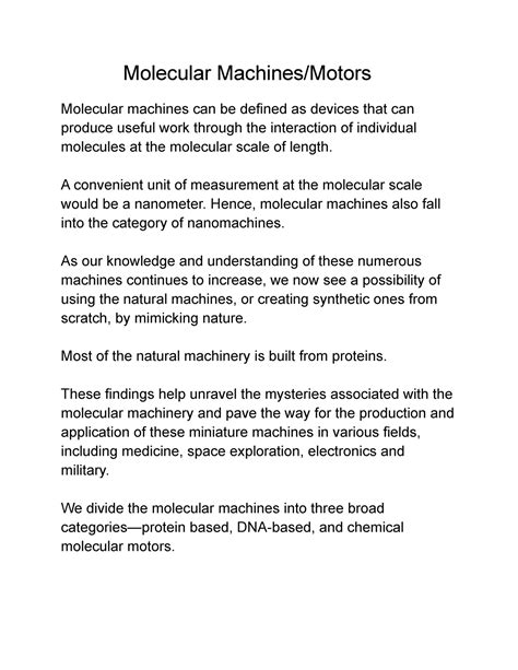 Molecular Machines Motors - Molecular Machines/Motors Molecular ...