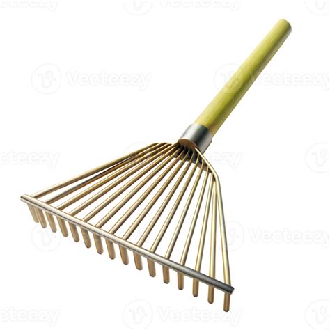 Metal garden rake with wooden handle isolated on transparency 44245074 PNG