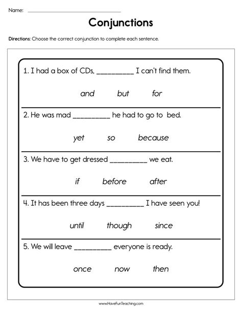 Conjunctions Worksheet by Teach Simple