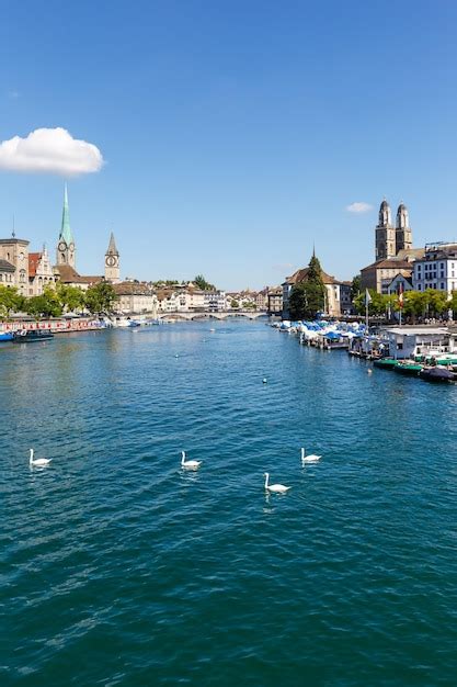 Premium Photo | Zurich skyline city at linth river portrait format ...