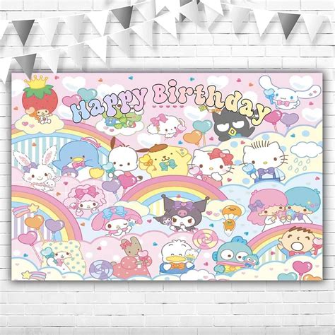 Amazon.com : Happy Birthday Kawaii Backdrop 5x3 Pink Kitty Birthday ...