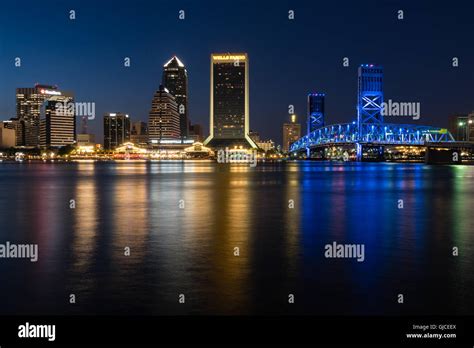 Downtown Jacksonville Skyline at Night, Jacksonville, Florida Stock ...