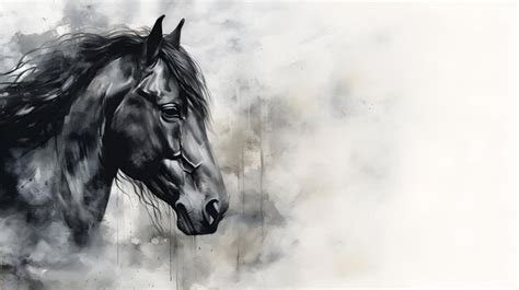 Premium AI Image | black horse painting on white background