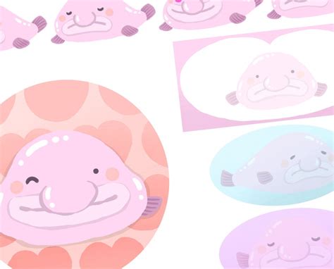 34 Cute Blobfish Digital Sticker Pack Pink Blob Fish - Etsy