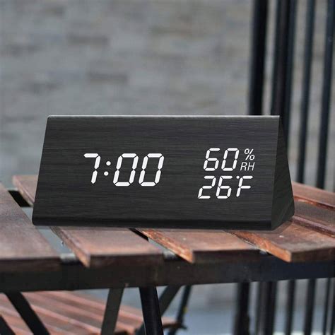 Digital Alarm Clock, with Wooden Electronic LED Time Display, 3-Alarm ...