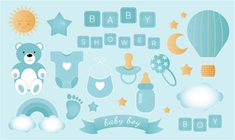 Premium Vector | Baby shower set on blue background it s a boy