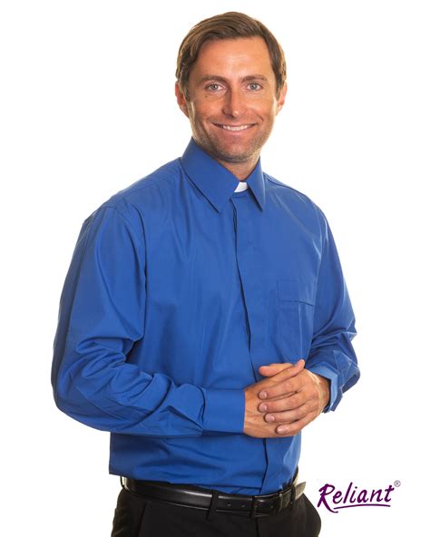 Men's Collar Attached Long Sleeve Clerical Shirt - Royal Blue | Reliant ...