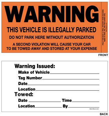 Buy illegal parking warning stickers in fluorescent orange