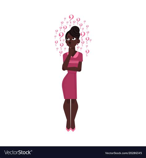 Cartoon african black adult girl thinking Vector Image