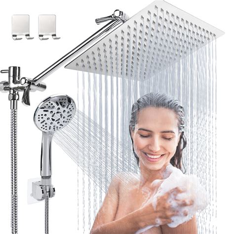 Rain Shower Head with Handheld, Lanhado 10'' High Pressure Shower Heads with 11'' Extension Arm ...