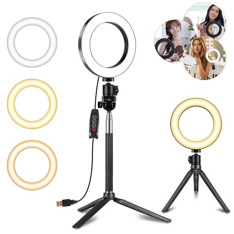 TSV Ring Light Kit, 6.3" Outer Dimmable LED Ring Light with 44" Extendable Tripod Stand, Mini ...