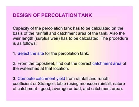 Hydrologic Design of a Percolation Tank | PPT