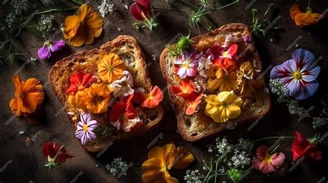 Premium AI Image | A pieces of bread decorated with flowers generative ai