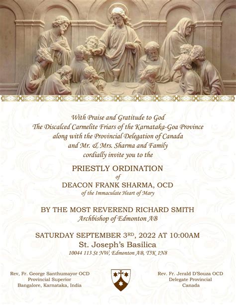 Invitation to Deacon Frank Sharma's Ordination to the Priesthood ...