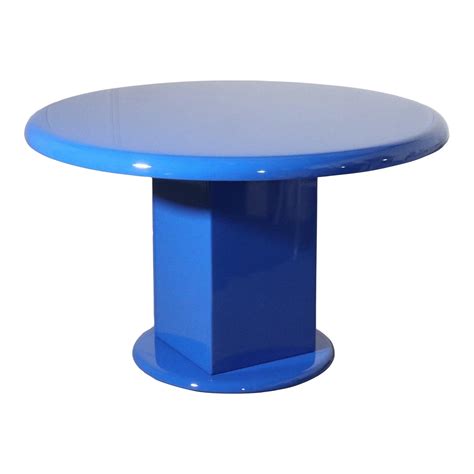 1970's Yves Klien Blue Round Pedestal Dining Table | Chairish