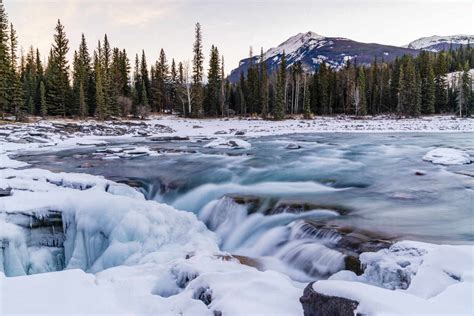 Athabasca River During Winter Pouring Into Athabasca Falls At Sunrise ...