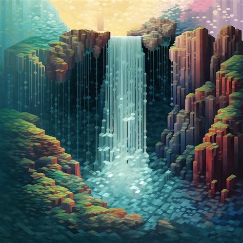 Premium AI Image | a digital painting of a waterfall and waterfall