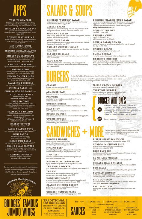 Menu for Bridges Scoreboard Restaurant in Griffith, IN | Sirved