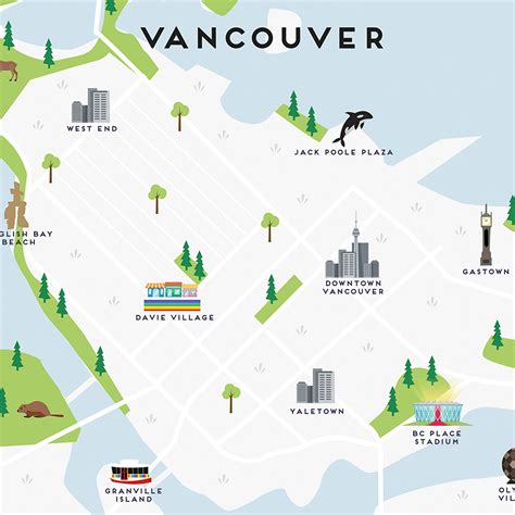 Vancouver Map Illustrated Map of Vancouver Print / Travel | Etsy